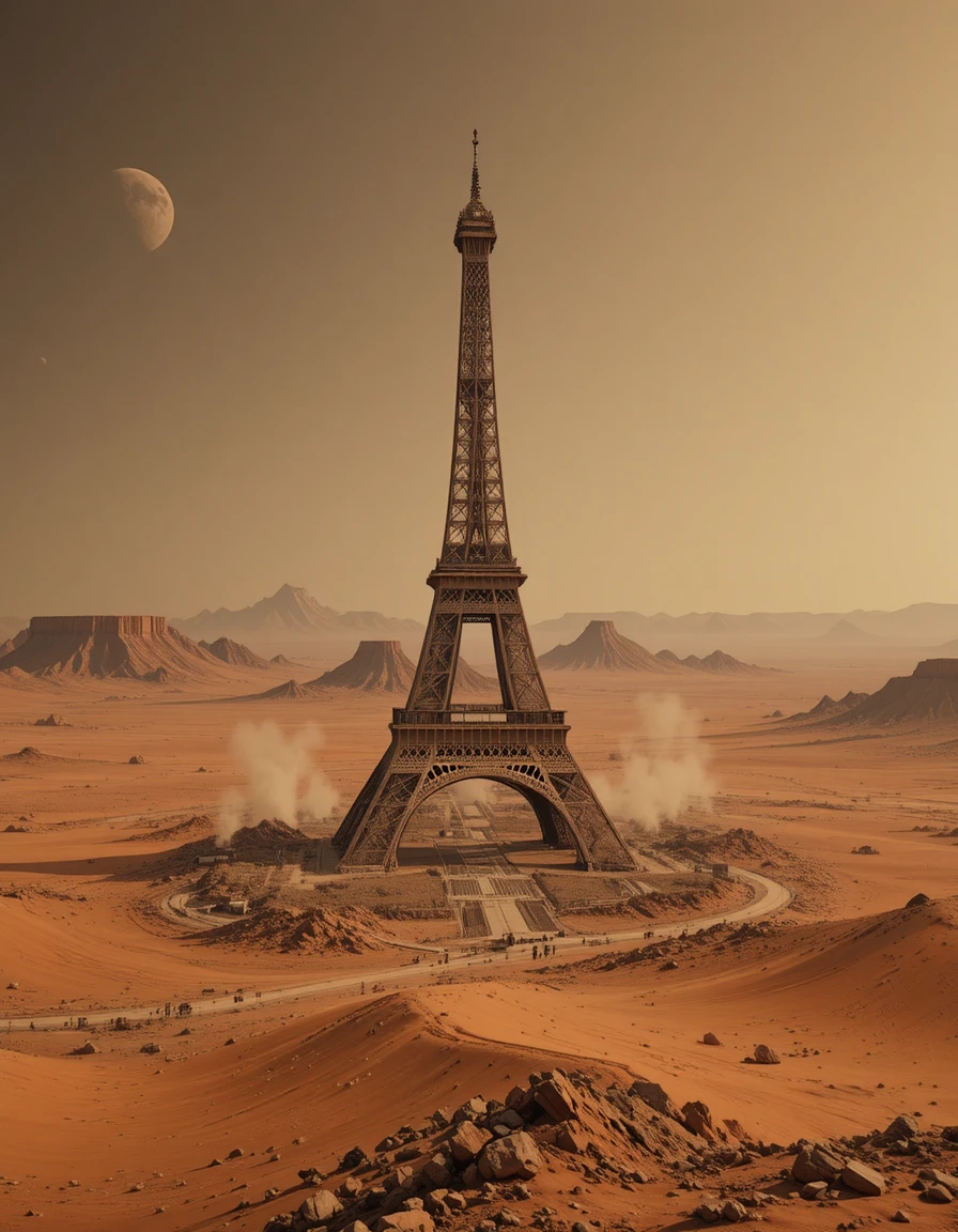 Eiffel Tower Standing On The Cold Dusty Surface Of Mars