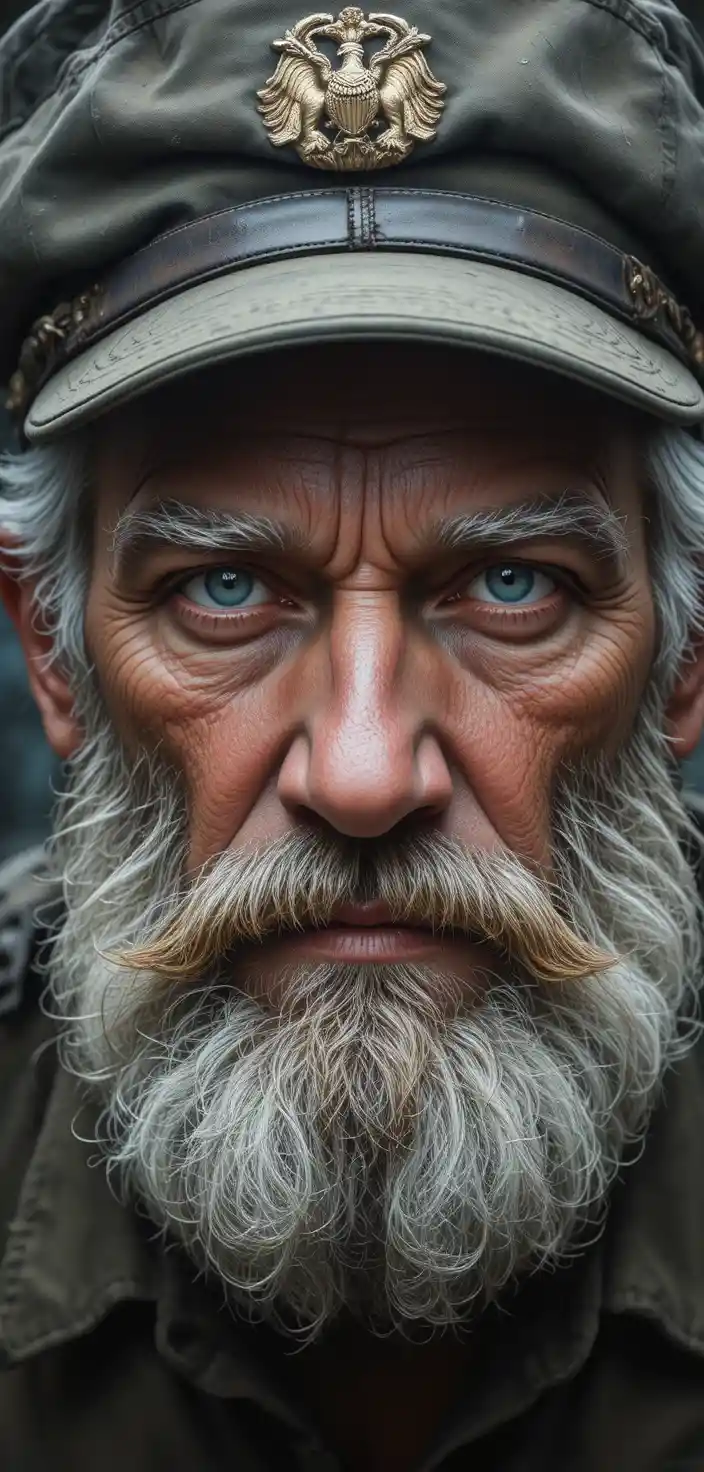 Close up portrait of an old man in a military cap