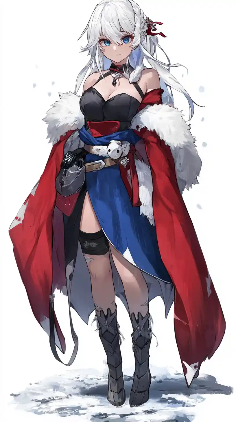 Ice blue eyed anime girl in fur cape armor