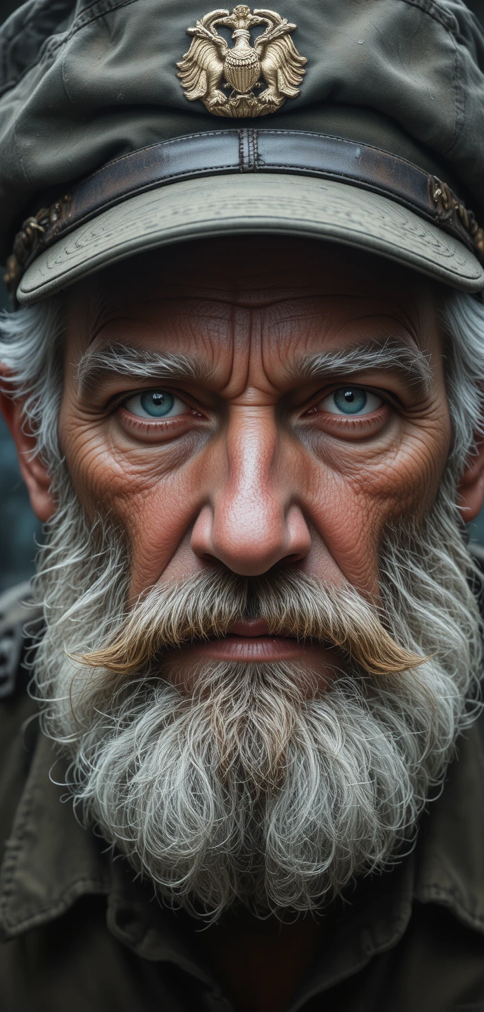 Close up portrait of an old man in a military cap