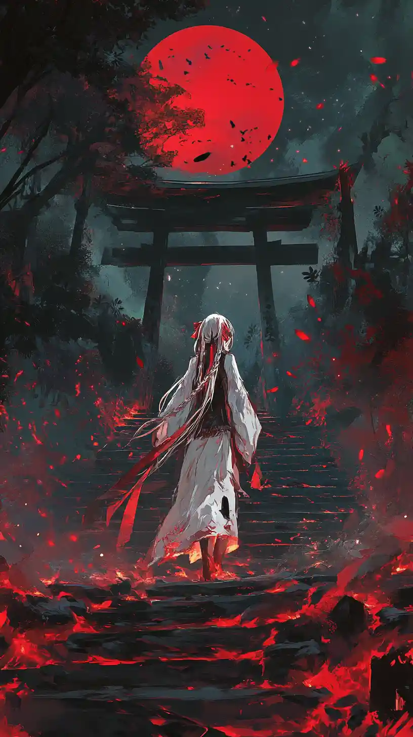 Anime view of a Japanese temple gate on a quiet hillside