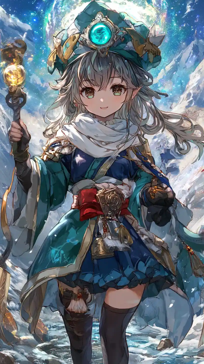 Anime girl floating in space before a ringed colorful planet