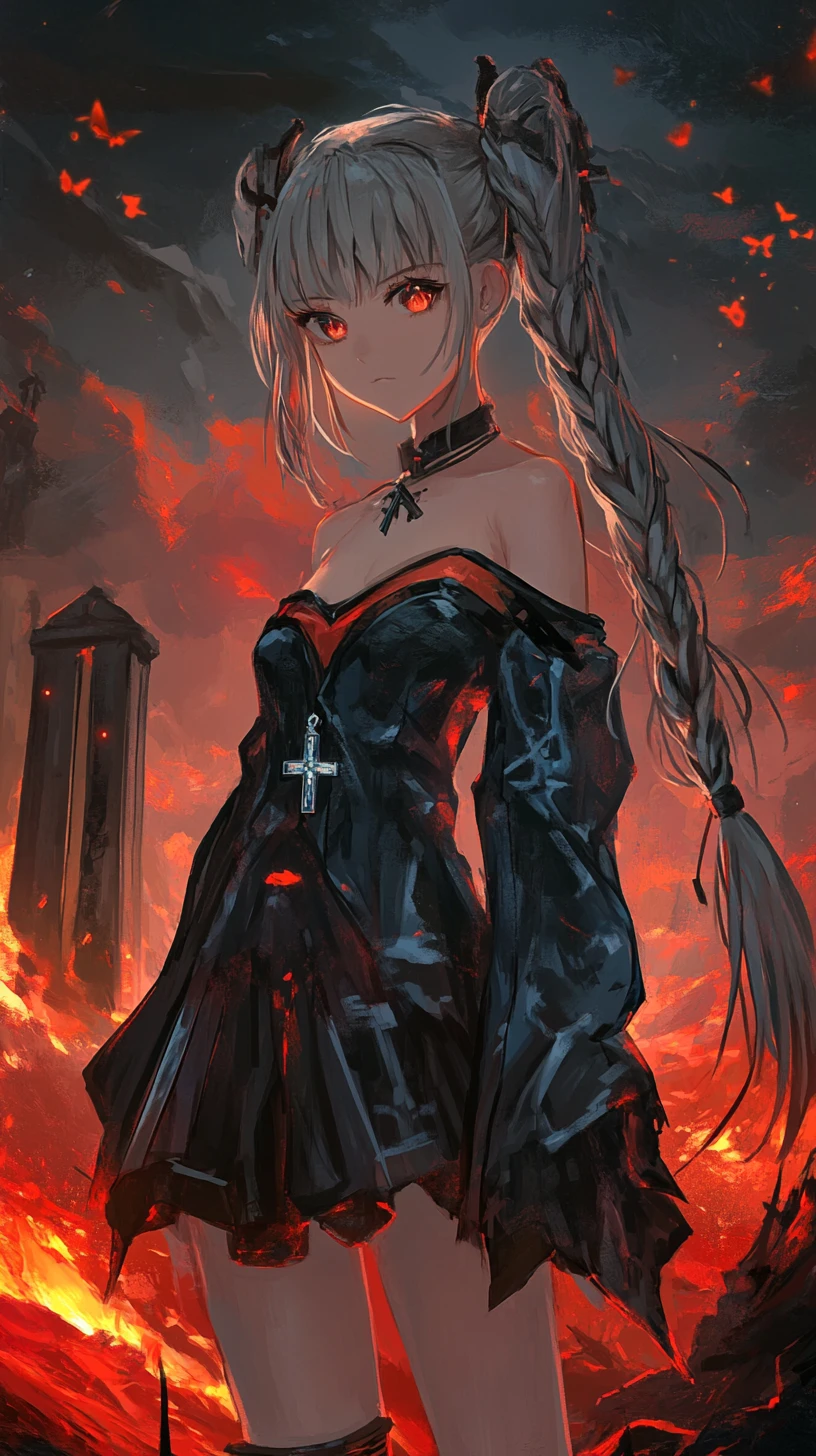 Fille d’anime en haut vert dos-nu avec tenue à couches ornée