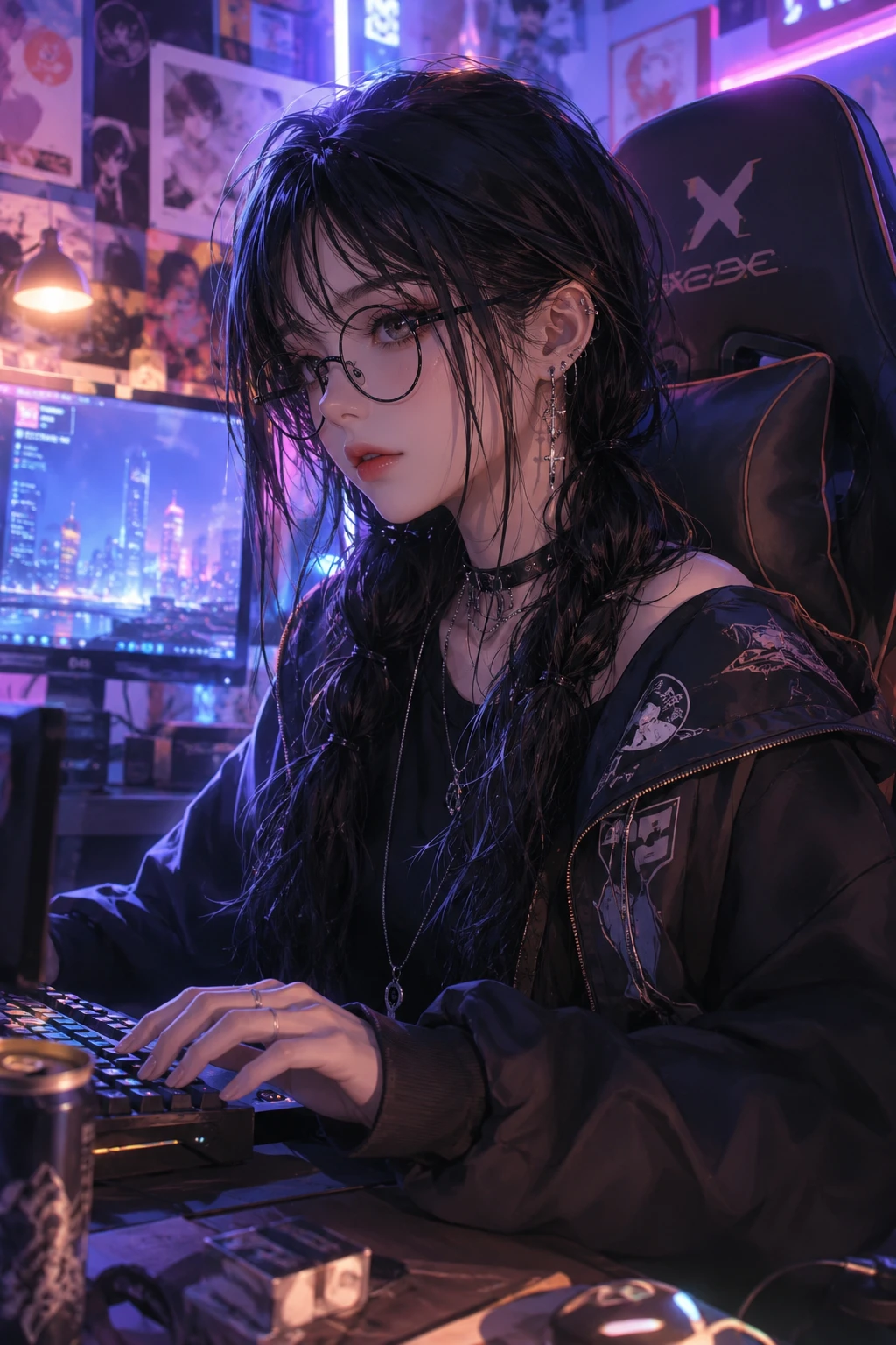 Gamer girl with punk glasses in a soft digital portrait