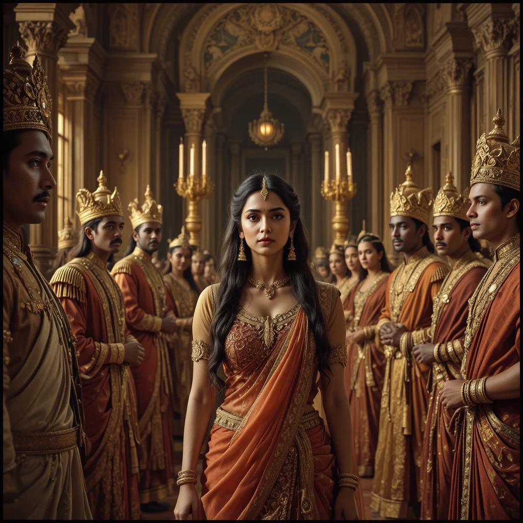 Confident woman faces king in dramatic royal court