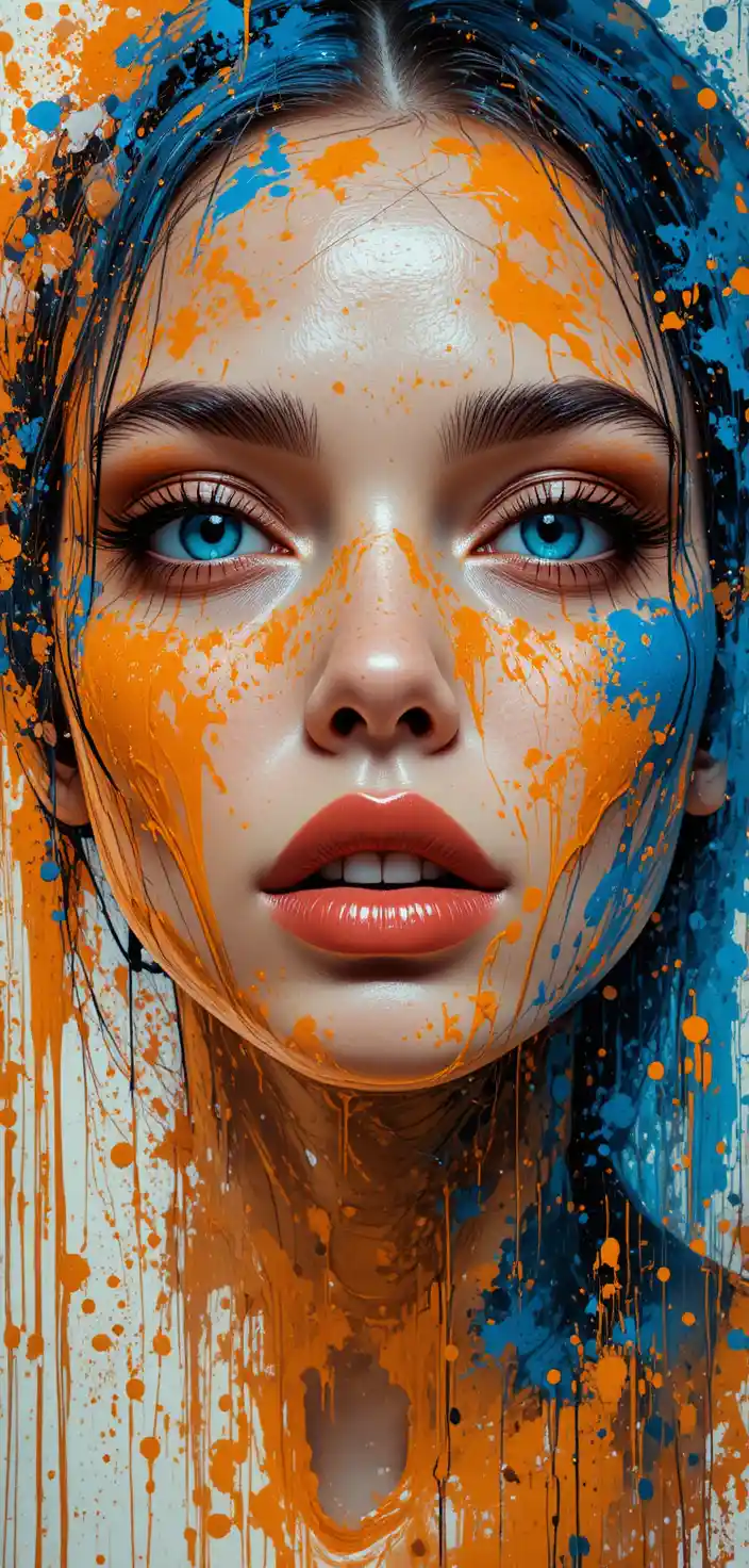 Close up portrait of a woman in abstract paint splashes