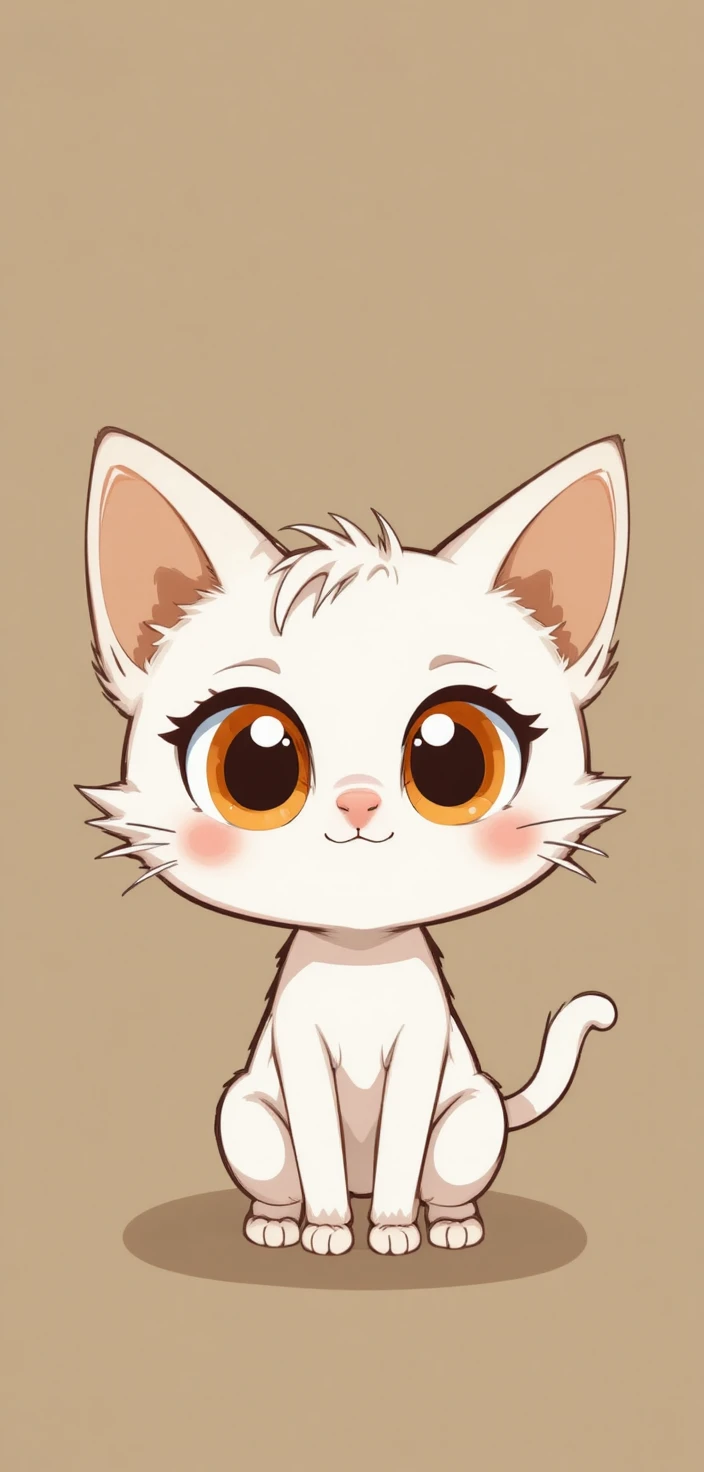 Cute white cartoon cat with big orange eyes