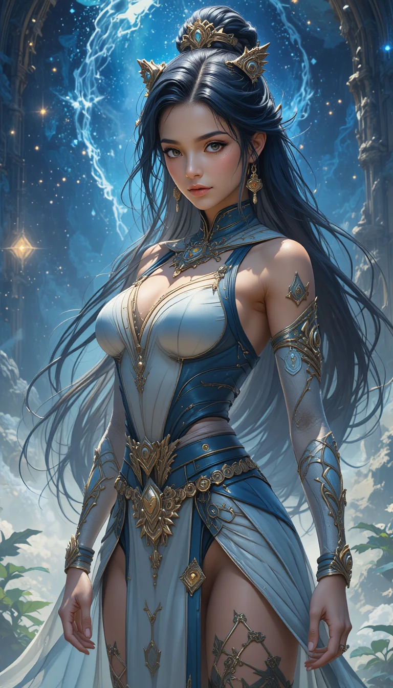 Young pandawa warrior girl in blue combat outfit