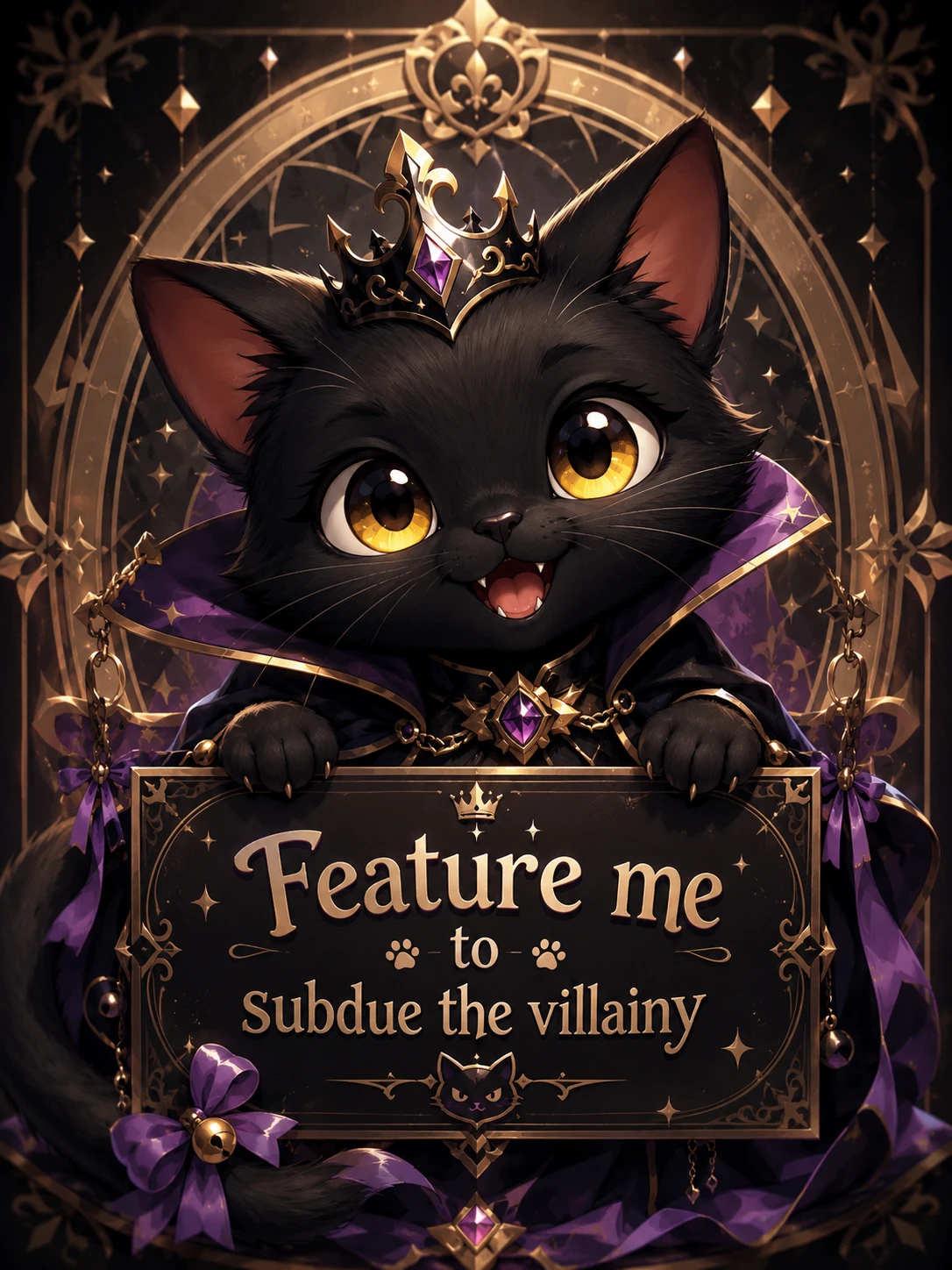 Gato negro de anime con adorables ojos amarillo ámbar
