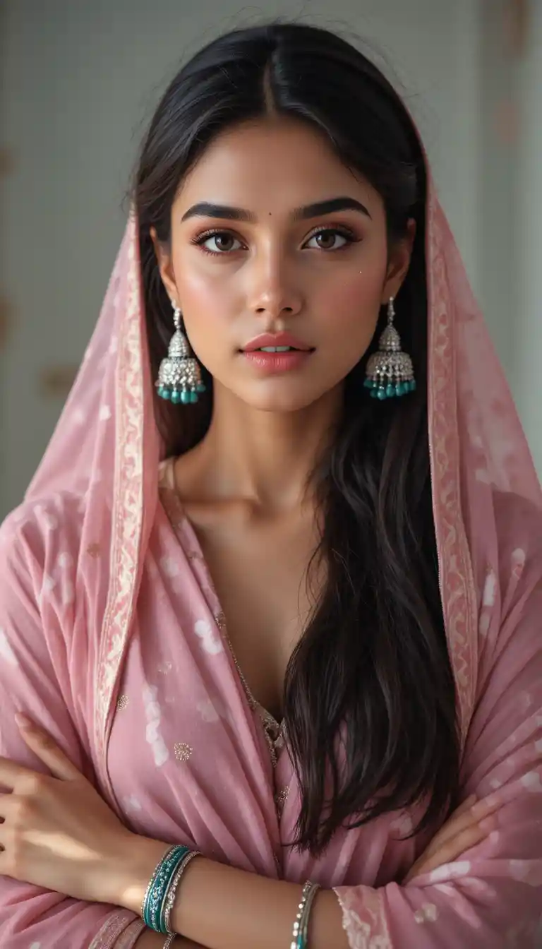 Close up portrait of a young South Asian woman