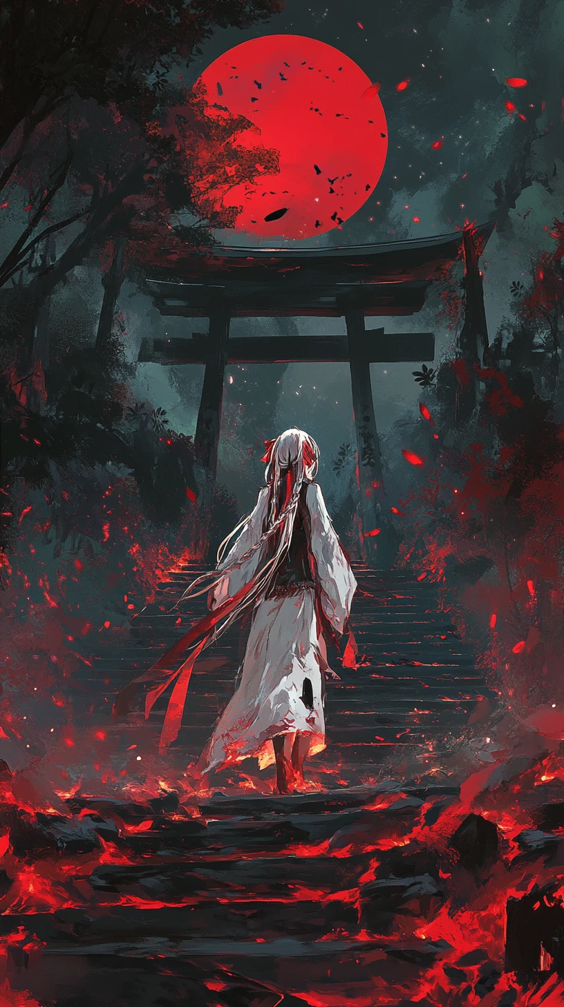 Anime view of a Japanese temple gate on a quiet hillside
