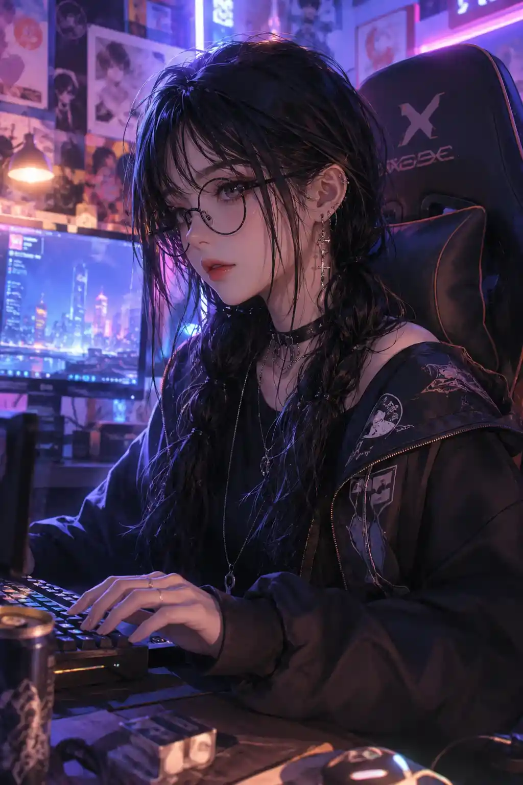 Gamer girl with punk glasses in a soft digital portrait