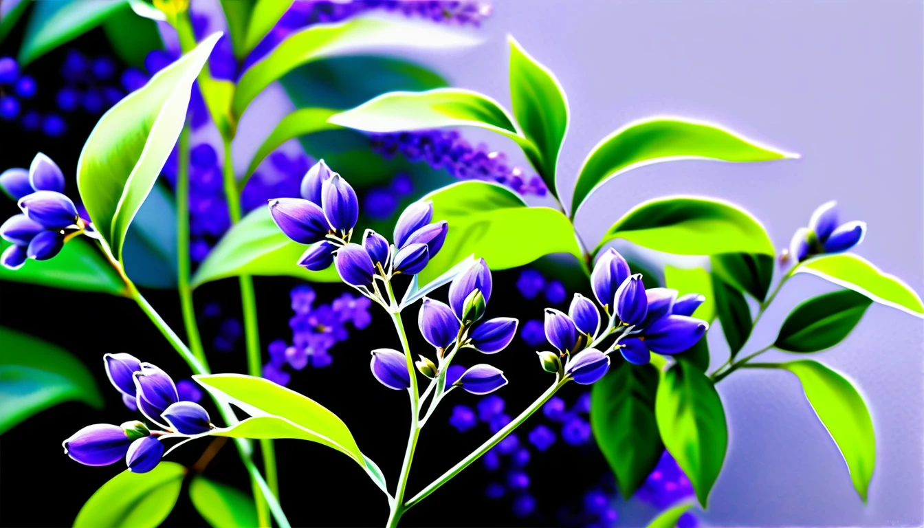 Purple butterfly bush flowers on soft periwinkle background
