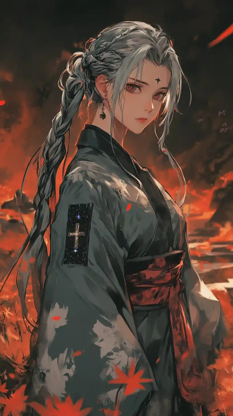 Anime girl resting in a surreal lava landscape