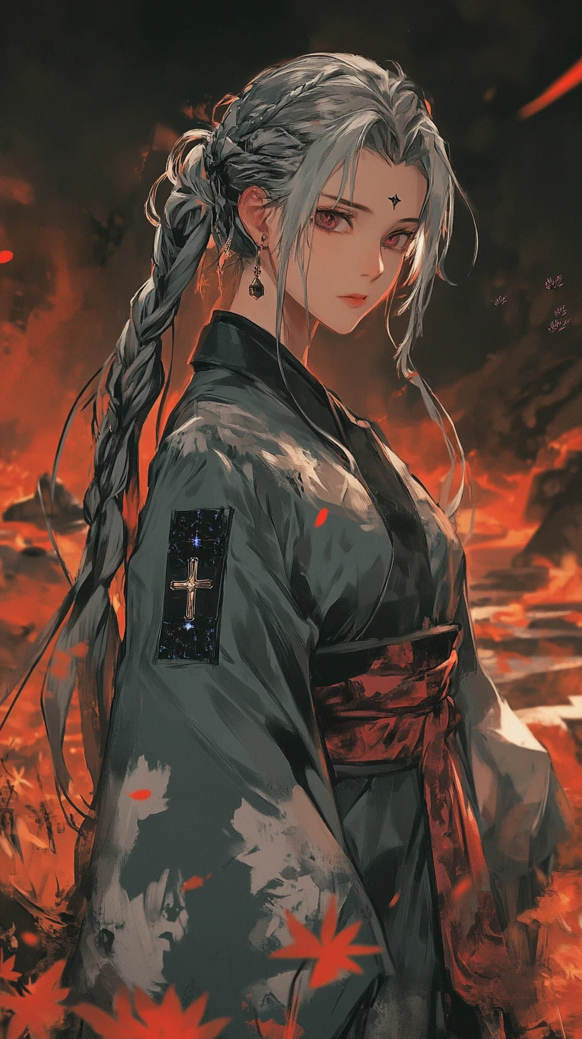 Anime girl resting in a surreal lava landscape