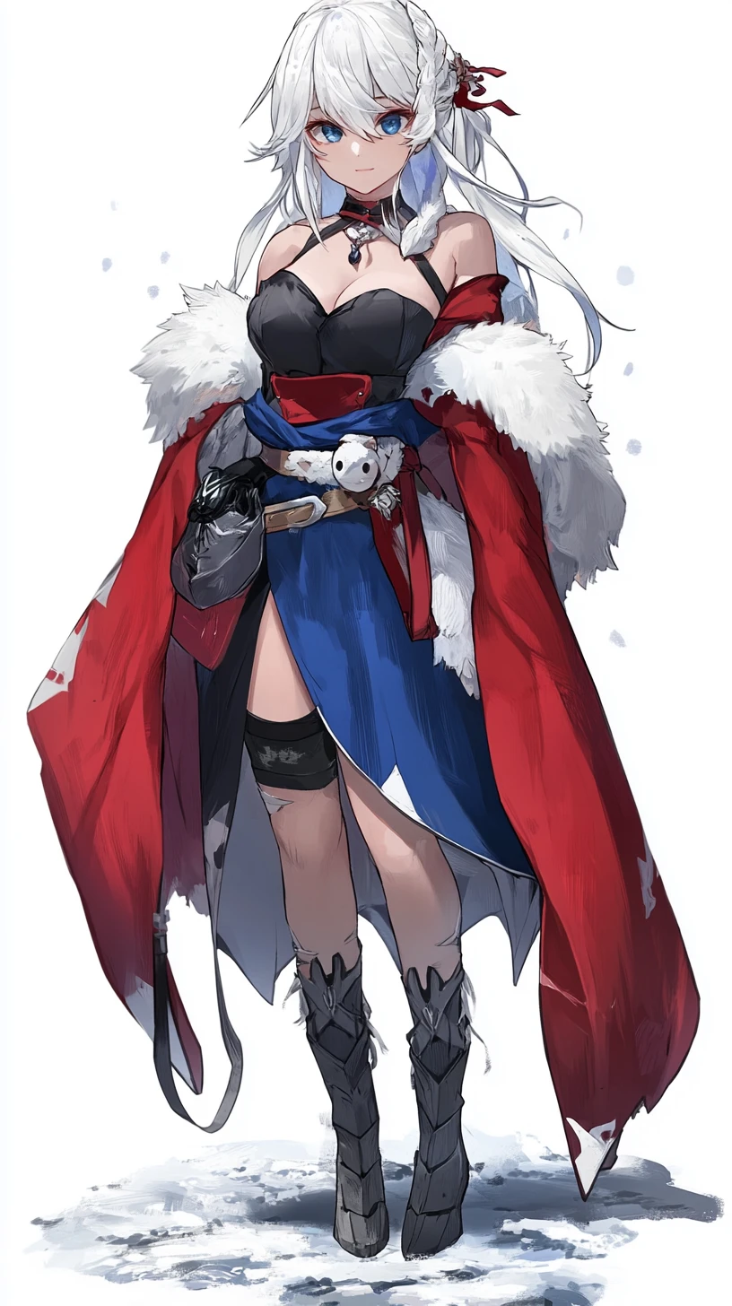 Ice blue eyed anime girl in fur cape armor
