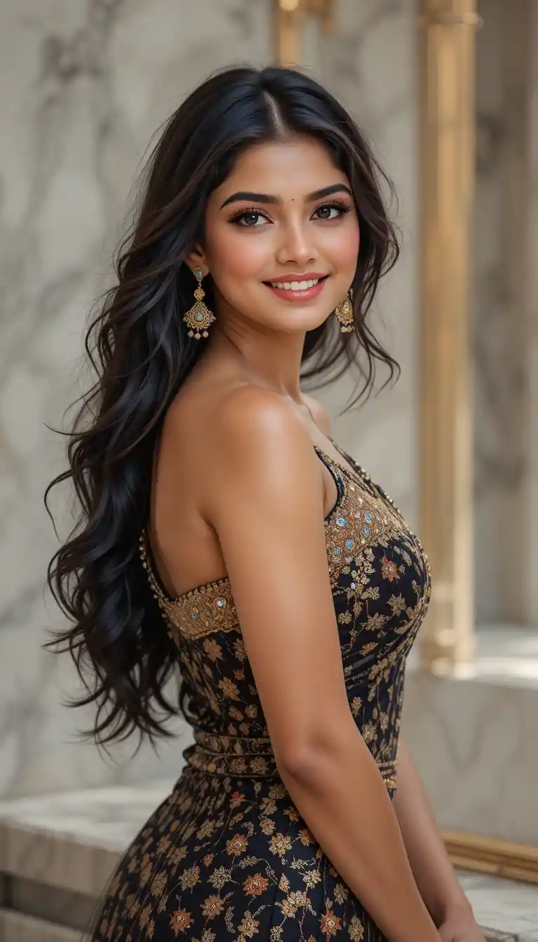 Elegant Indian woman smiling with radiant warm expression