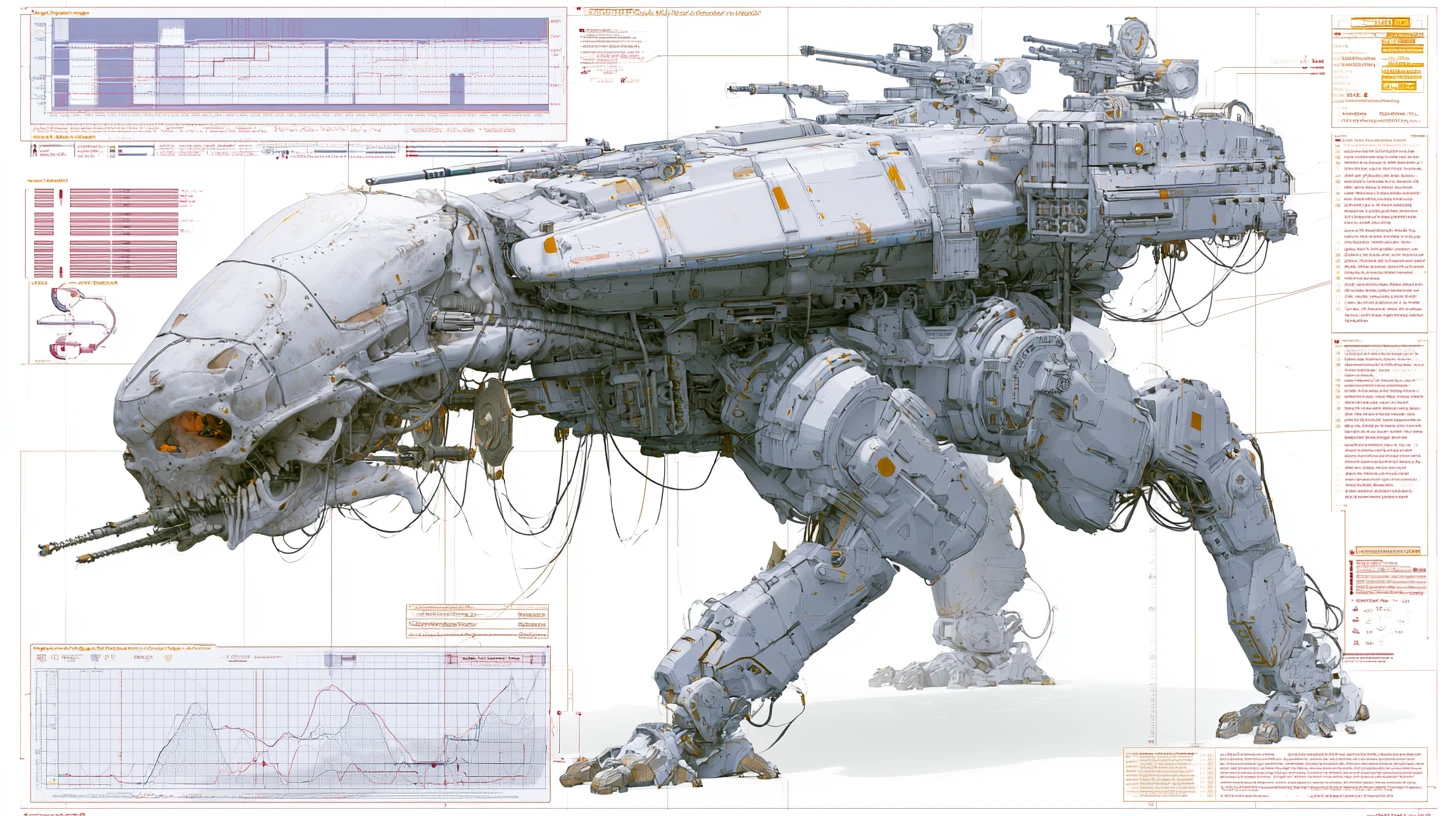 Highly detailed 3D diagram of an alien combat walker