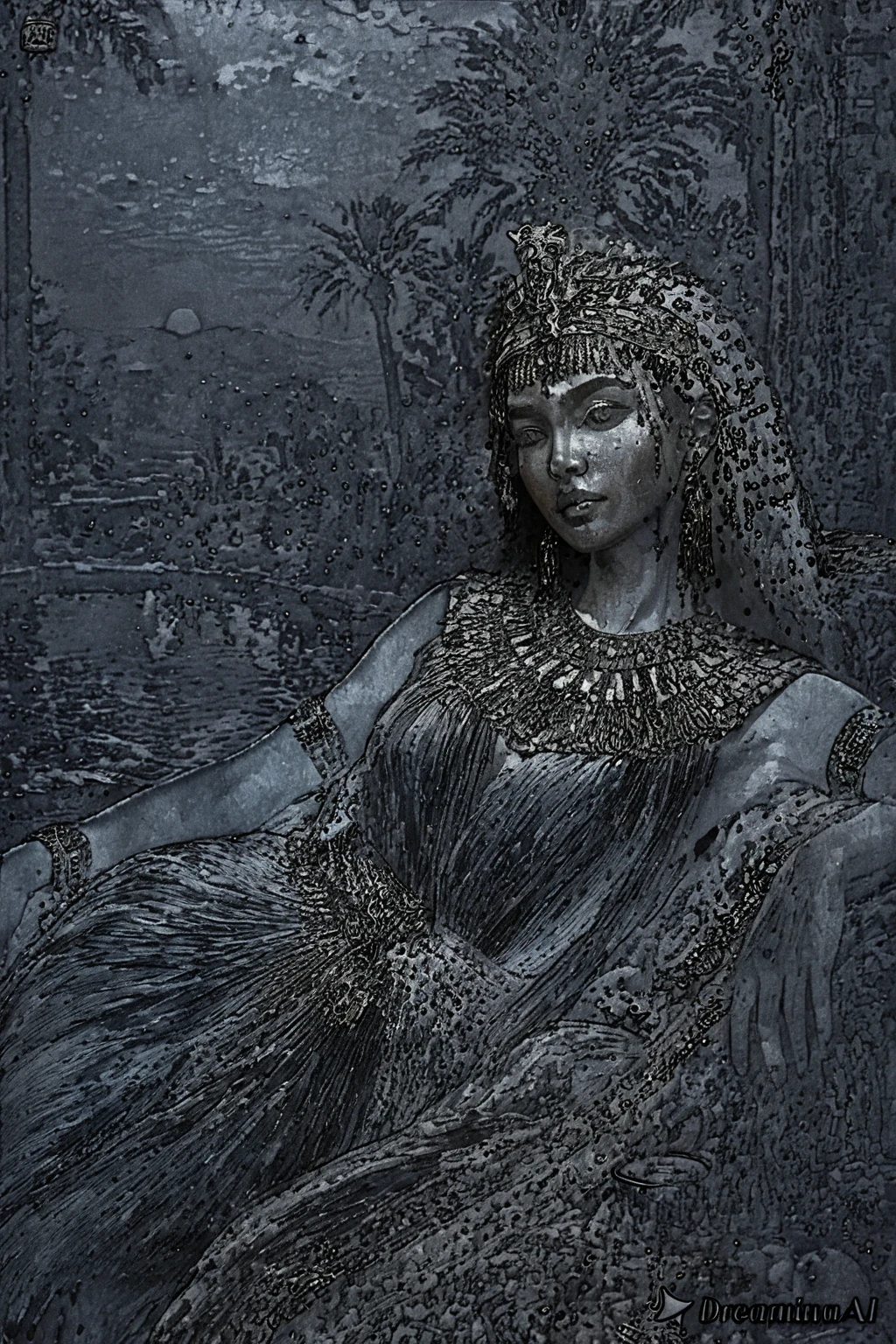 Gothic queen sculpted in dark obsidian with intricate details