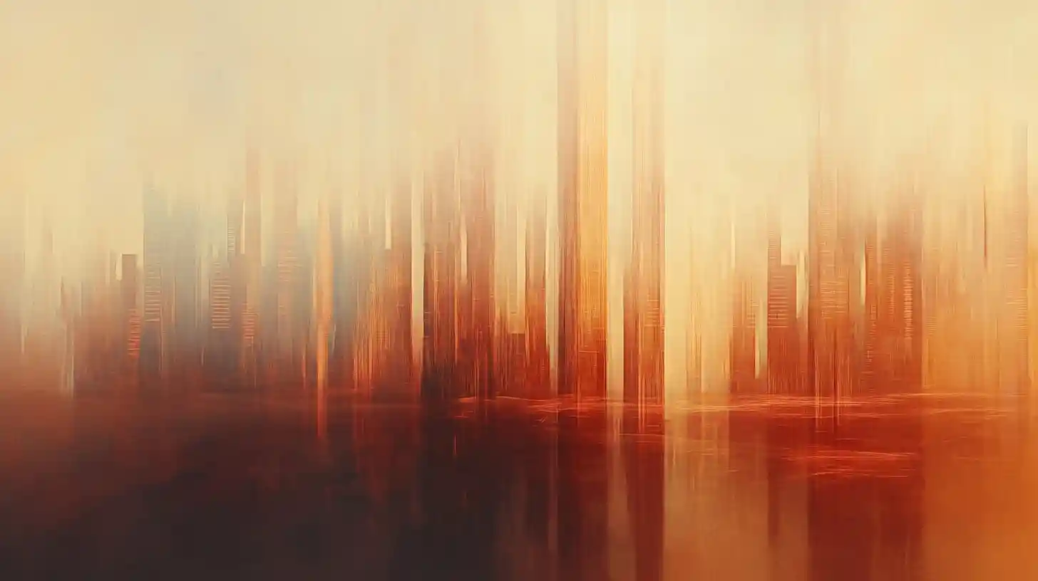 City skyline dissolving into abstract geometry and light