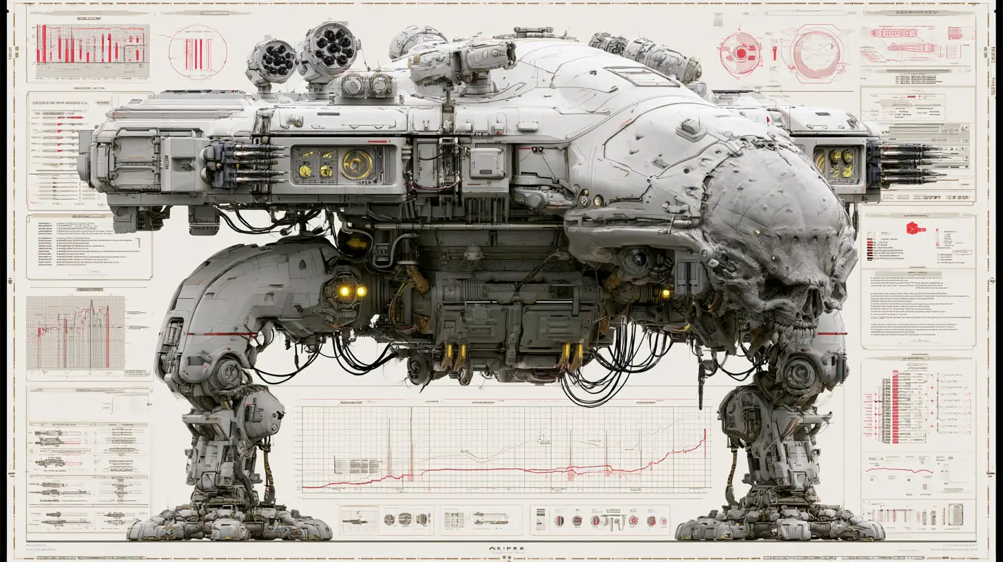 3D engineering cutaway of a hyper combat alien walker