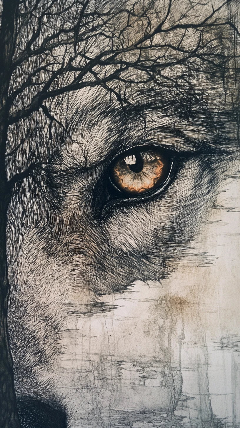 Surreal close up of a wolf with reflective eye