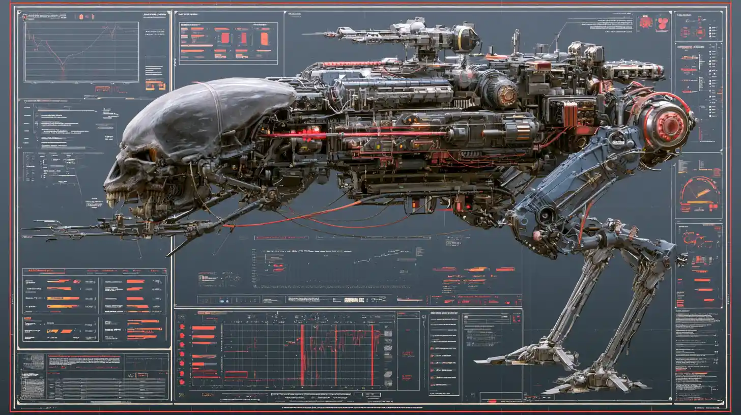 3D engineering cutaway of hyper combat alien walker design