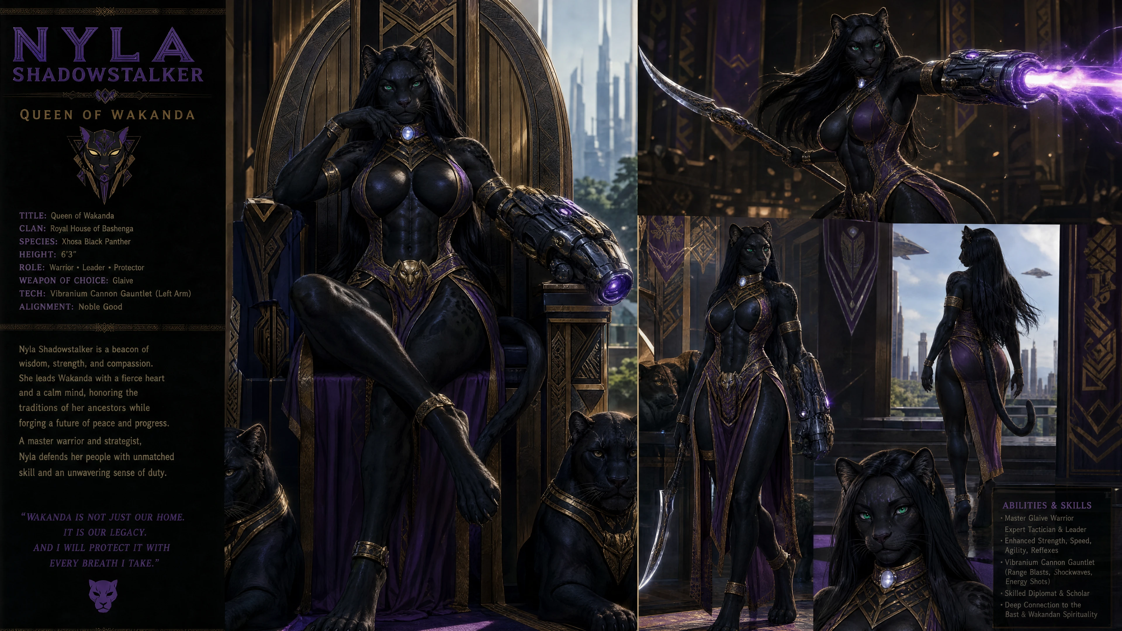 Regal panther queen warrior with emerald eyes and glaive