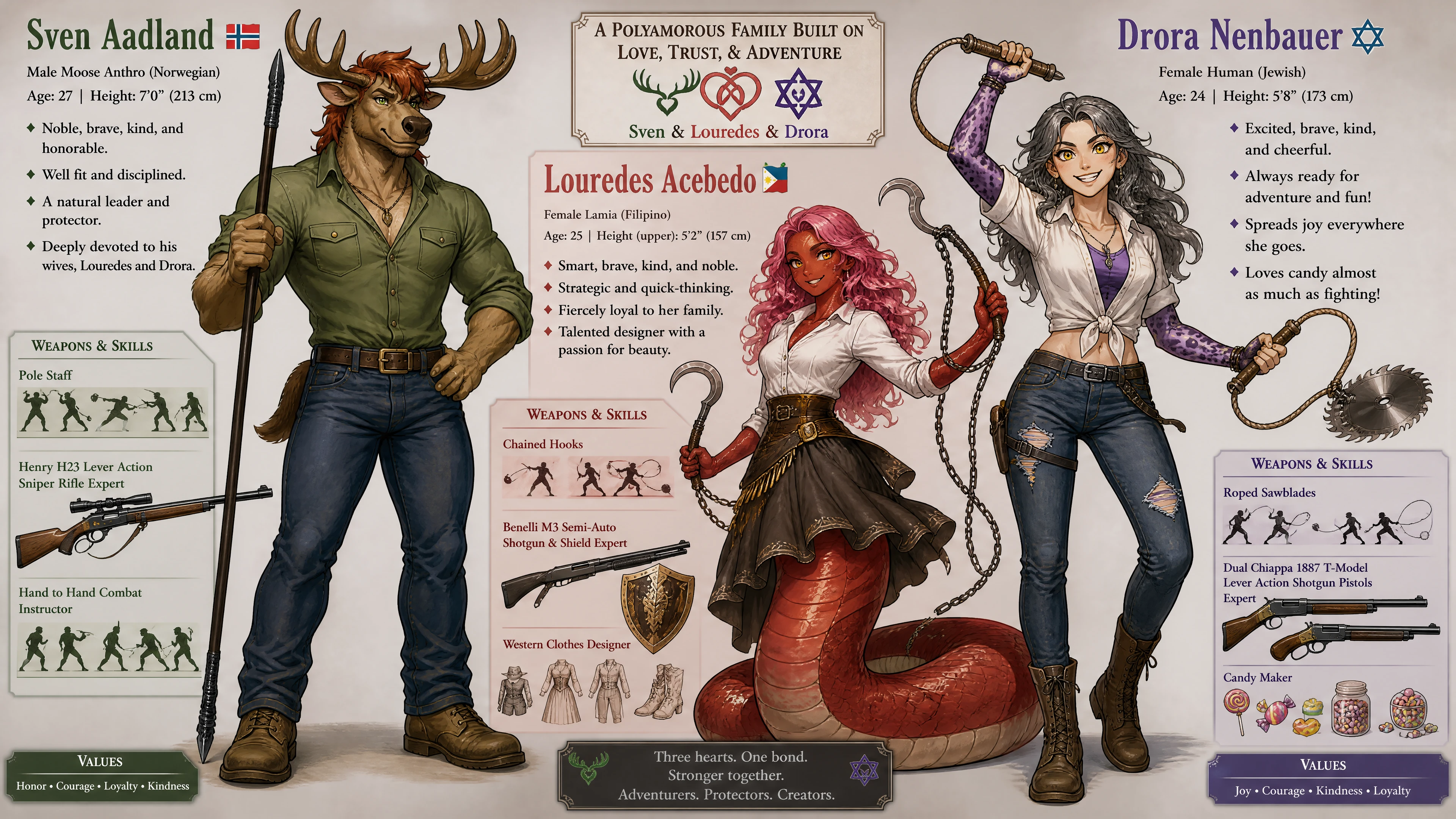 Heldenhaftes Fantasy-Paar mit Elch- und Lamia-Merkmalen