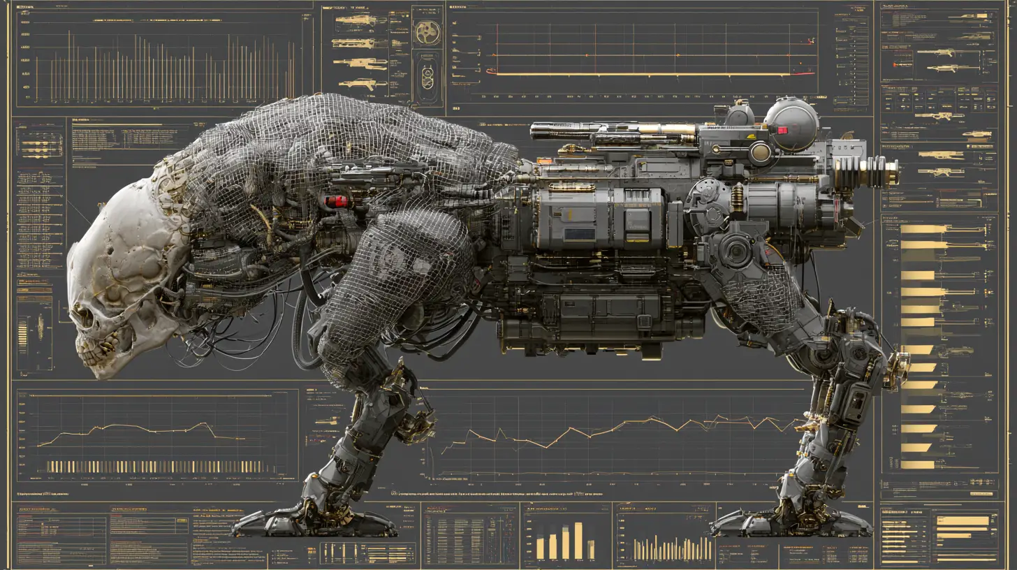 3D engineering cutaway of hyper combat alien walker mech