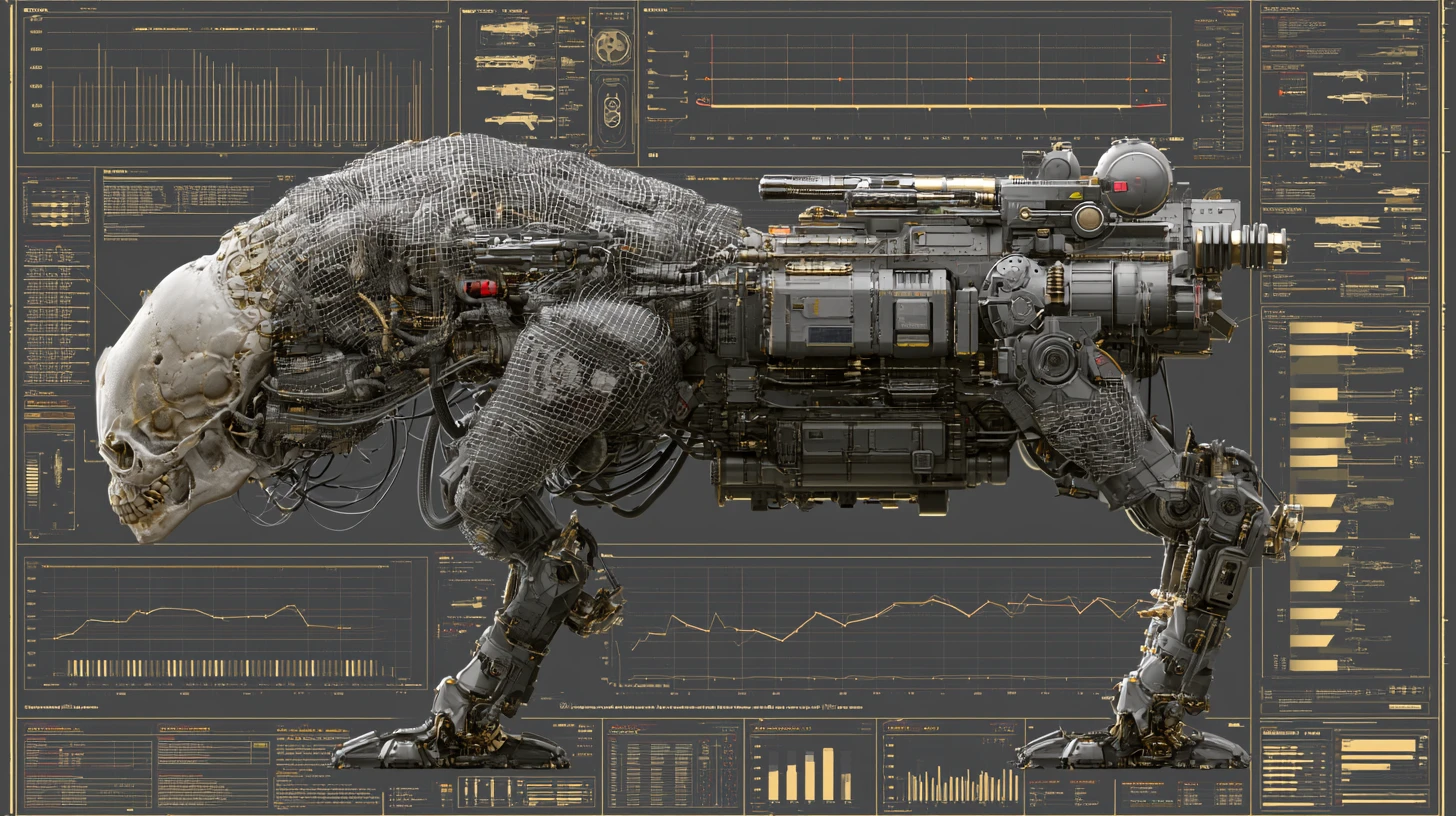 3D engineering cutaway of hyper combat alien walker mech