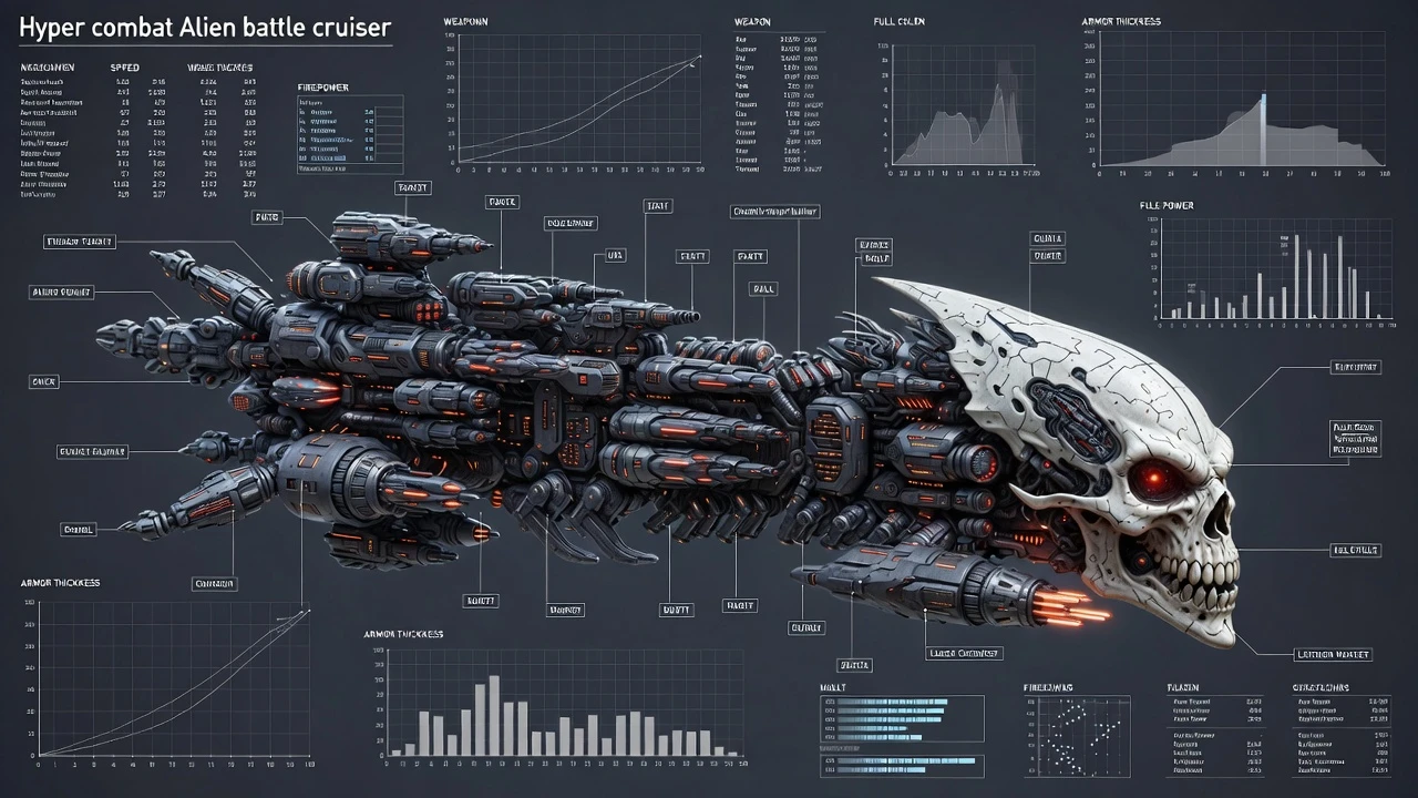 3d engineering cutaway of alien skull battle cruiser
