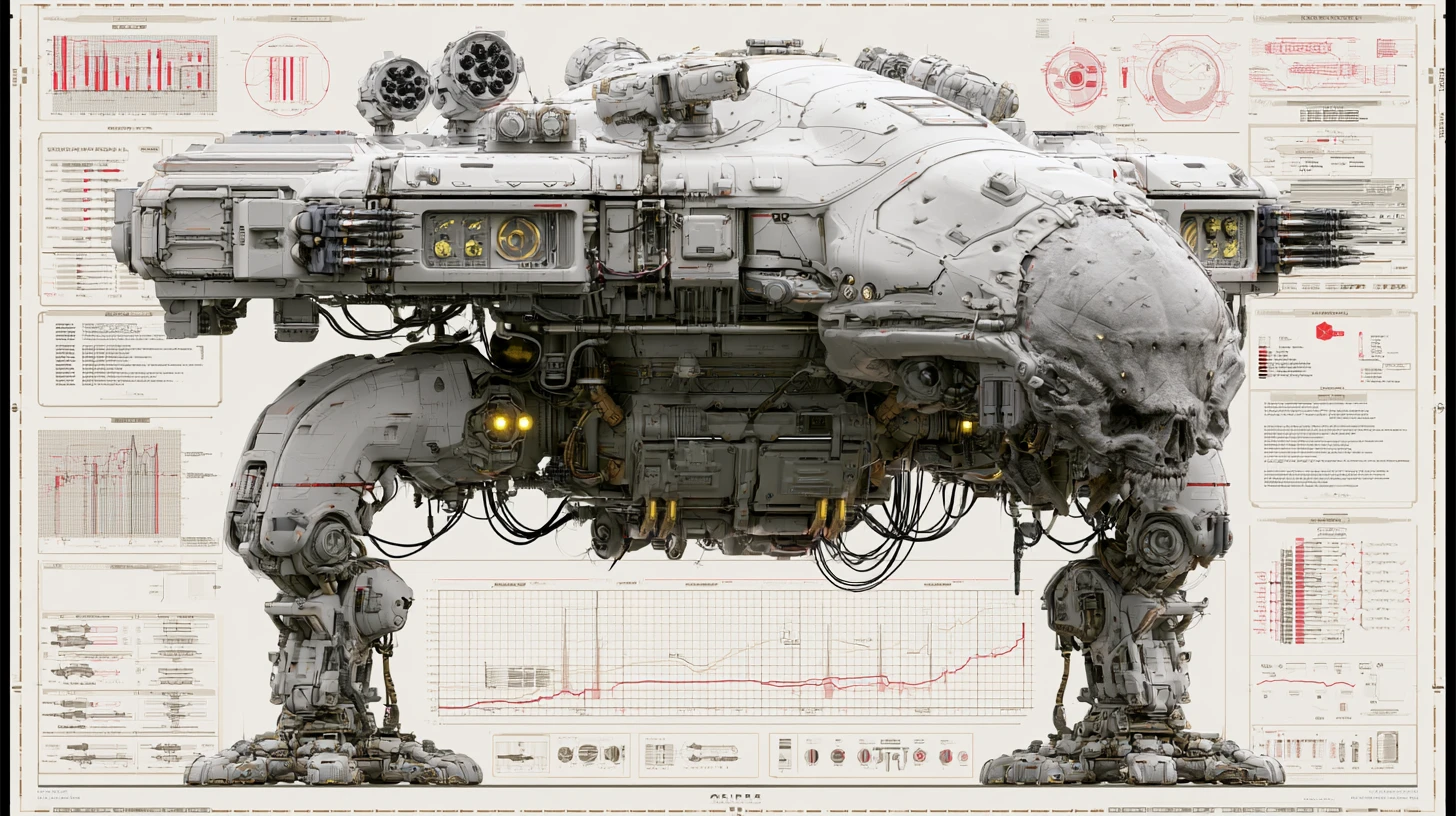 3D engineering cutaway of a hyper combat alien walker