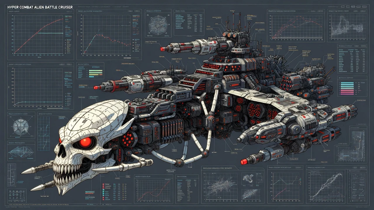 3d engineering diagram of an alien battle cruiser