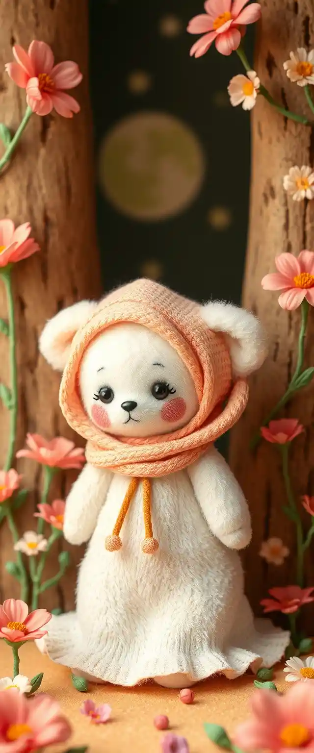 Cute illustrated cat in a whimsical city of flowers