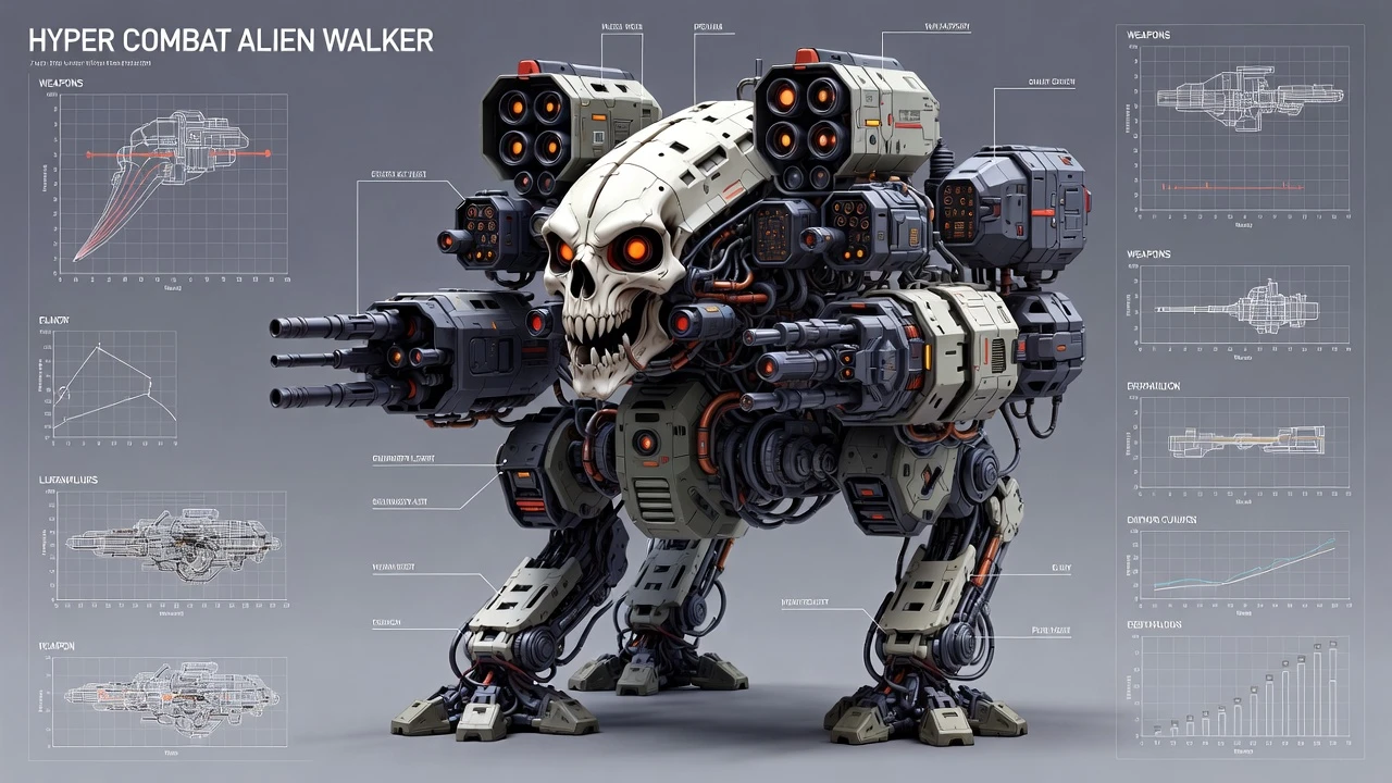 3D engineering diagram of a hyper combat alien walker