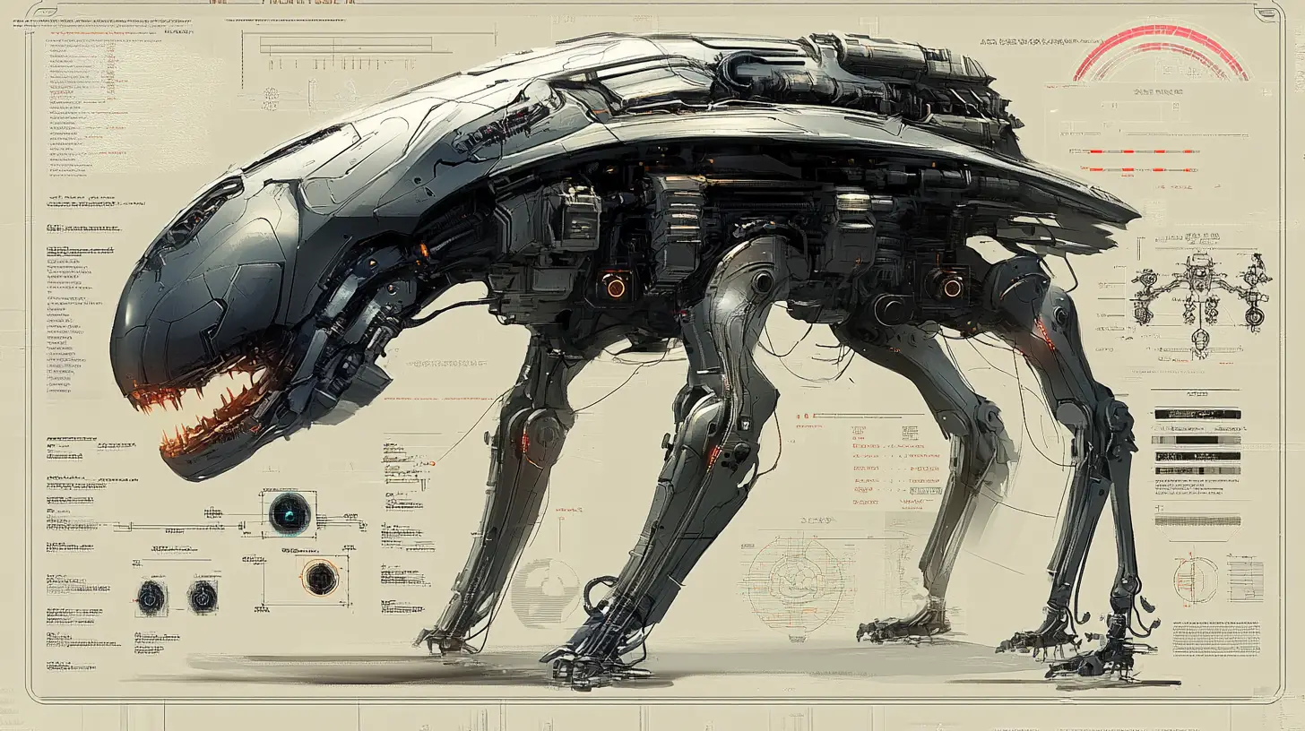 Detailed 3D engineering diagram of alien combat walker