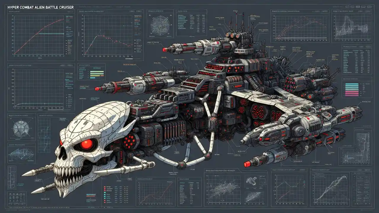3d engineering diagram of an alien battle cruiser