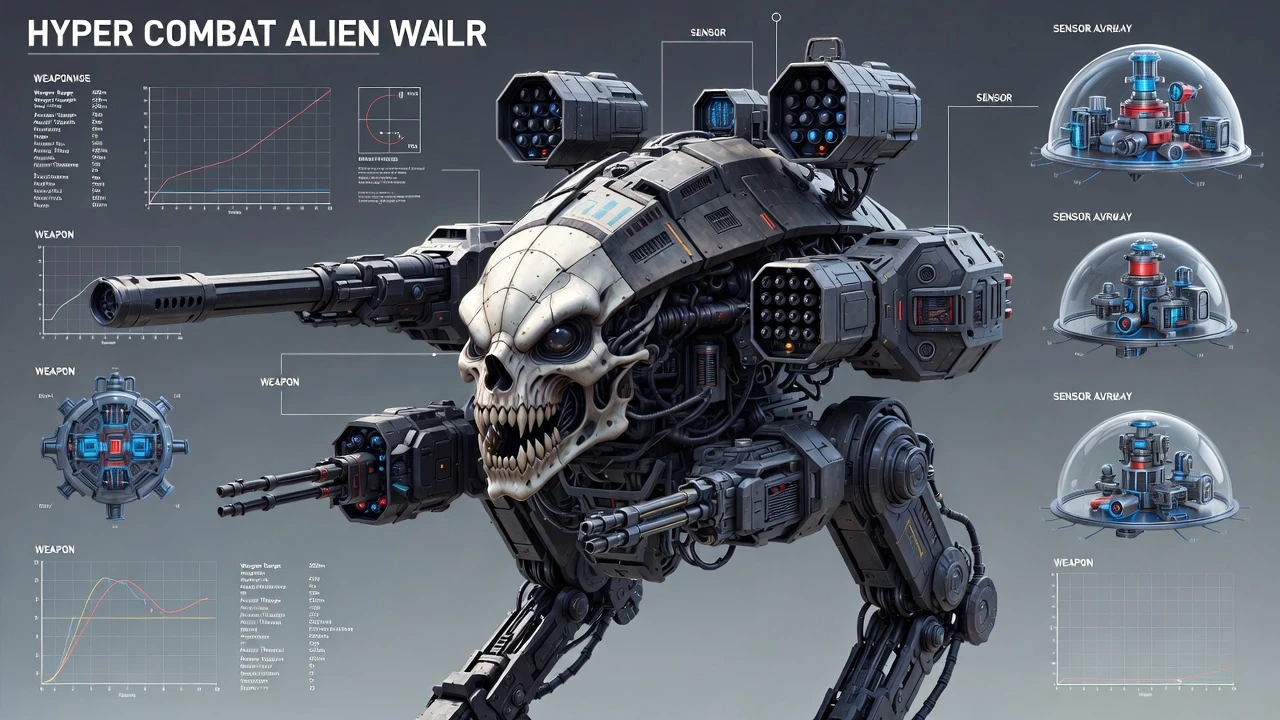 Detailed 3D diagram of a hyper combat alien mech walker