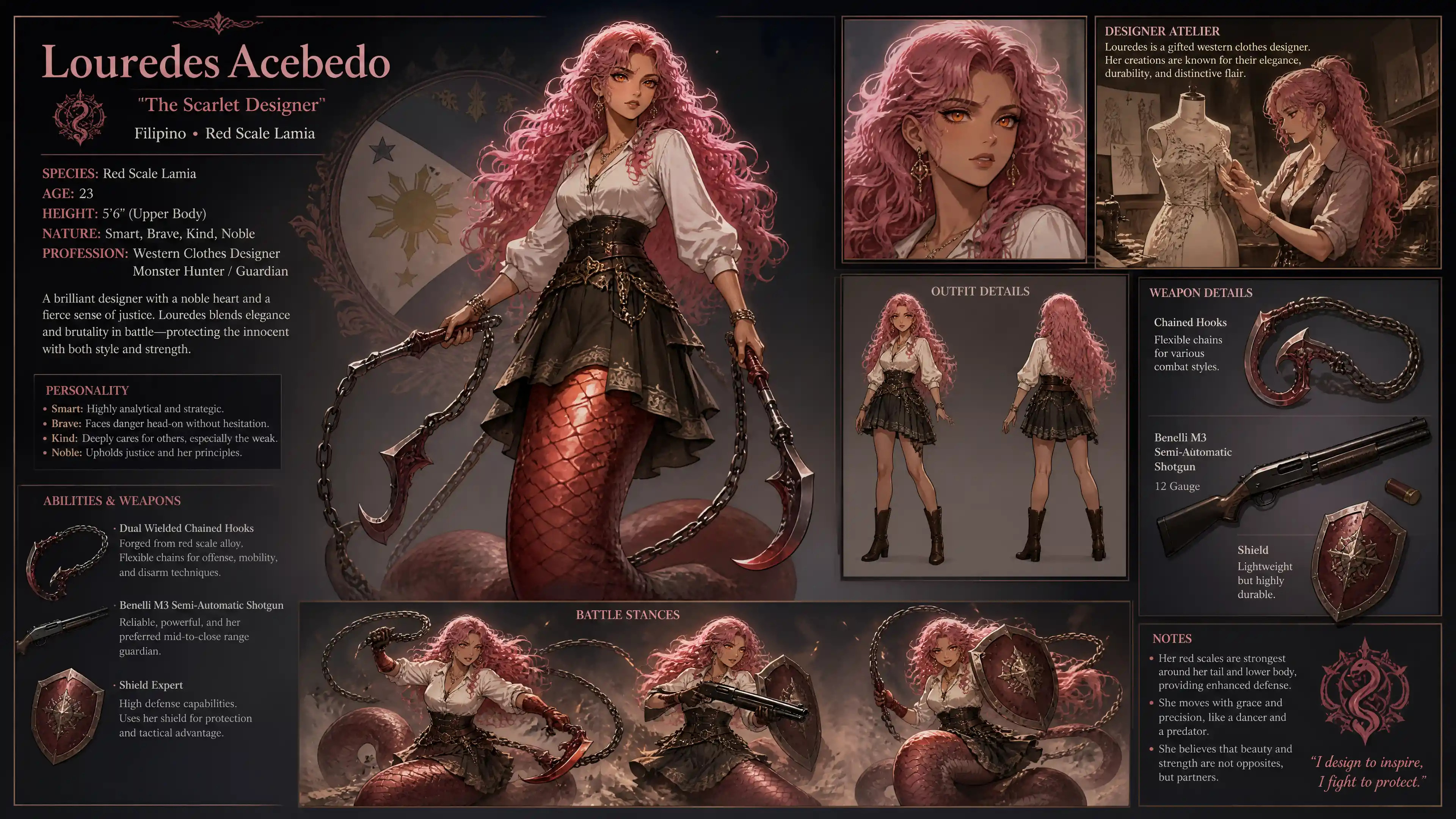 Filipino lamia woman with pink hair and chained hooks