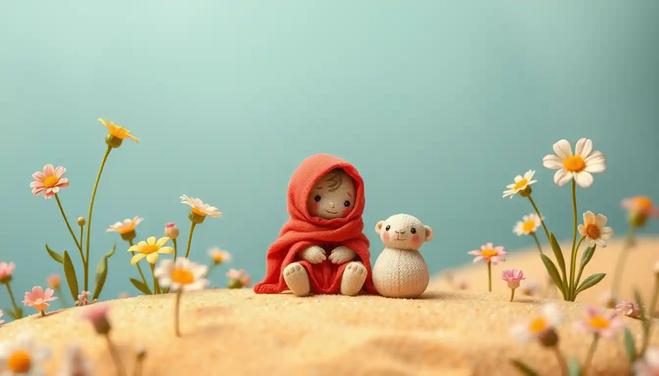 Cozy watercolor illustration of tiny forest folk in desert