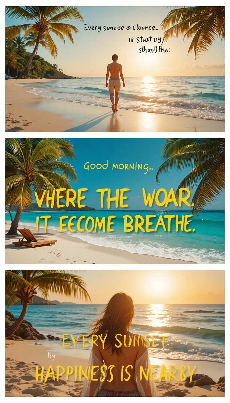 Woman walking at sunrise along a tropical beach
