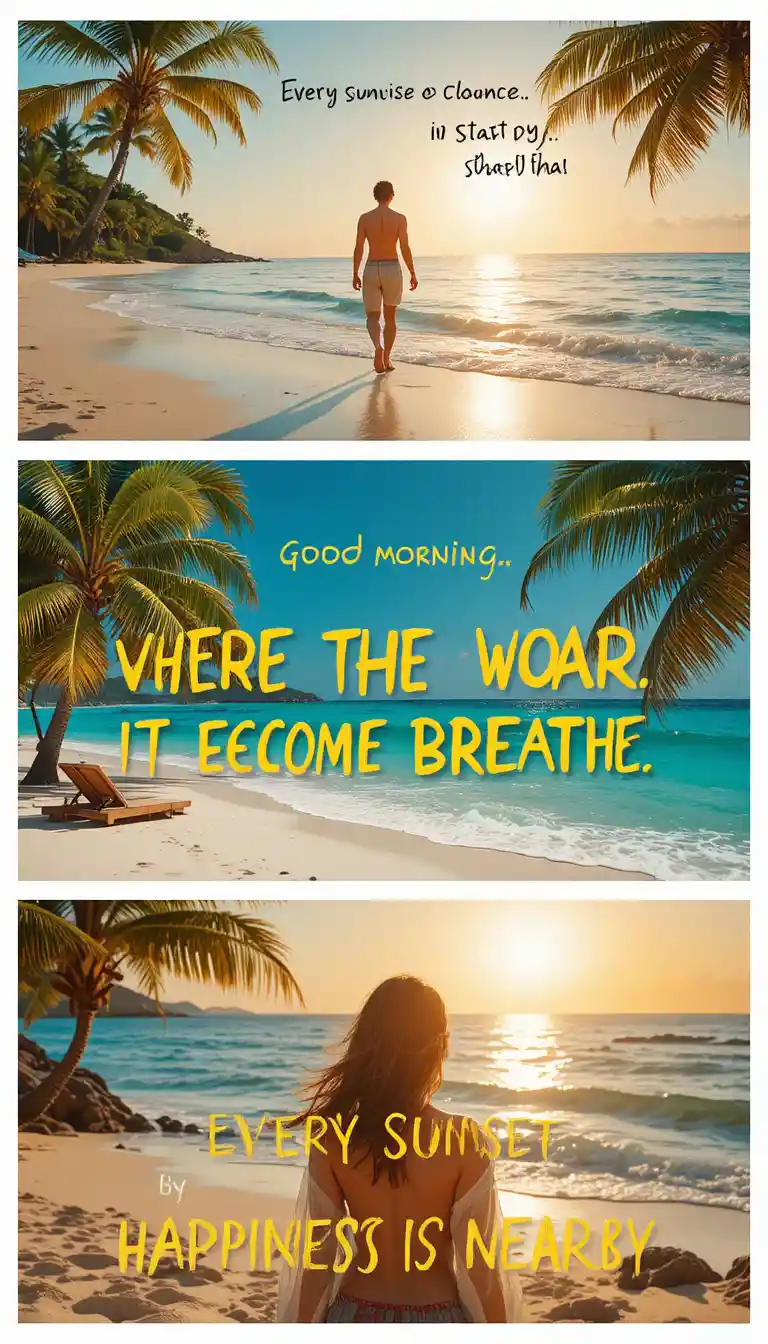 Woman walking at sunrise along a tropical beach