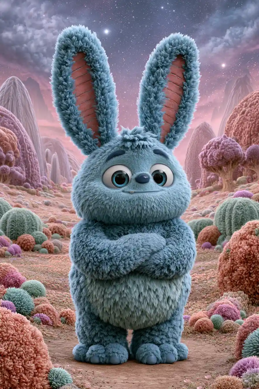 Cute alien creature in a scenic extraterrestrial landscape