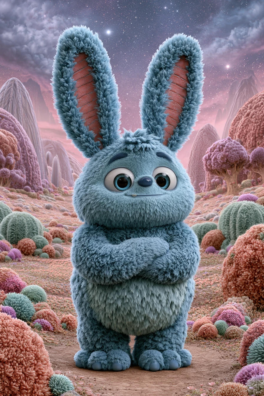 Cute alien creature in a scenic extraterrestrial landscape