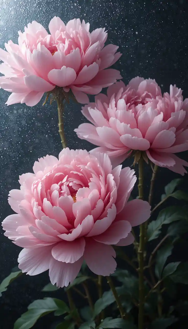 Pink peonies seen through frosted glass with studio lighting