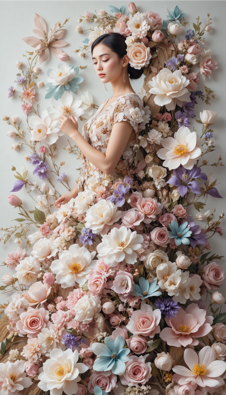Spanish woman in luxurious floral haute couture portrait