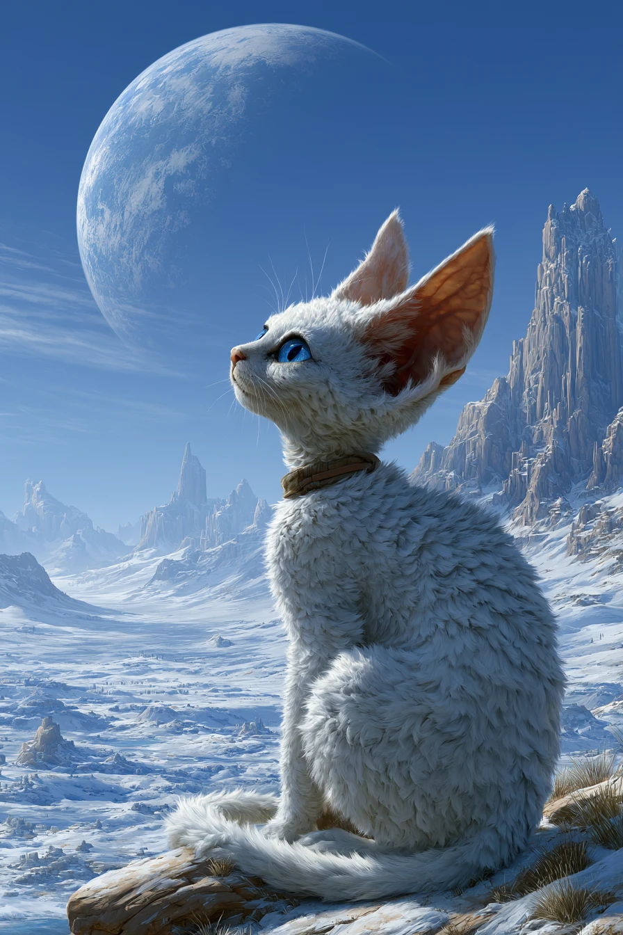 Adorable criatura alienígena en un mundo extraterrestre escénico