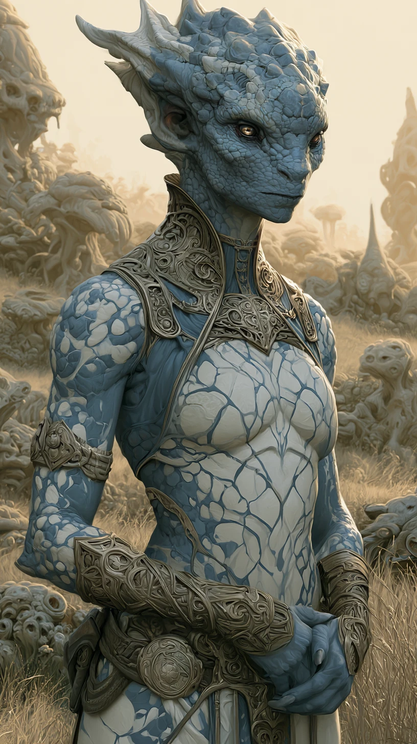 Graceful alien being in luminous extraterrestrial landscape