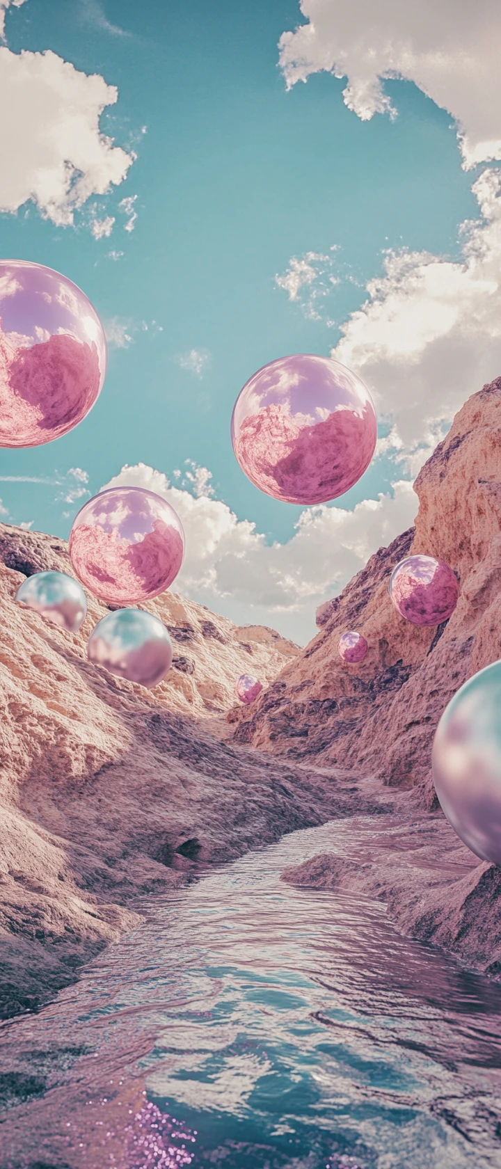 Surreal pastel landscape with bright cheerful atmosphere